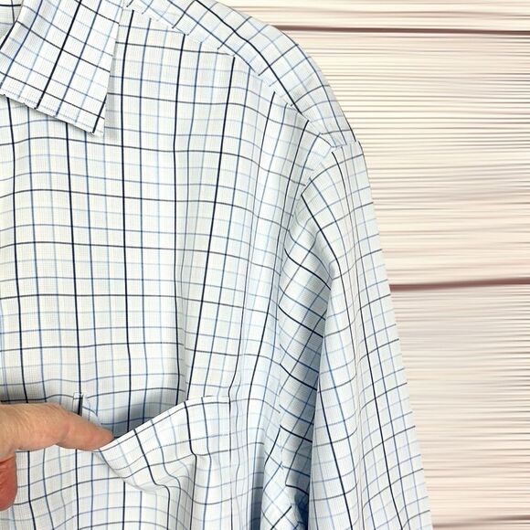 Brooks Brothers Cotton Button Up Shirt Madison Fit White Blue Check Plaid 16-35 - Picture 7 of 9
